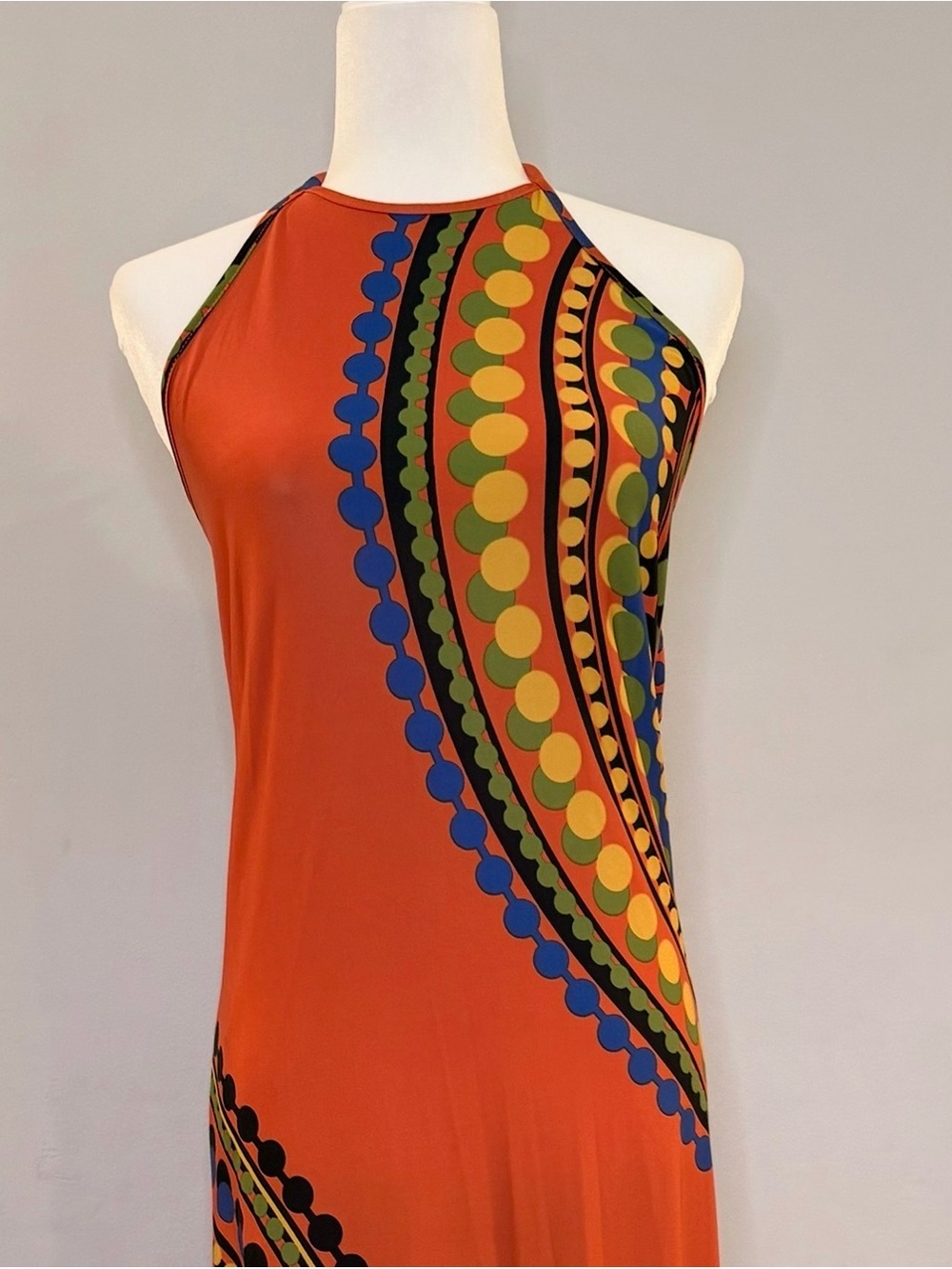 VENUS Orange Maxi Skirt with Multicolor Circular Print
